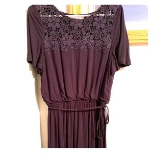 LOFT Navy Cinch Waist Cotton Dress With Belt